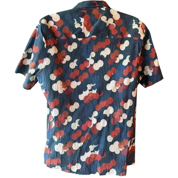 TED BAKER Goyt Seersucker Short Sleeve Men's Button Up Shirt Dot Print Sz Large - Picture 3 of 9